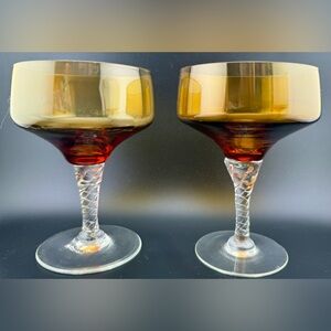 2 Amber cocktail glasses with twisted stems. 8oz
